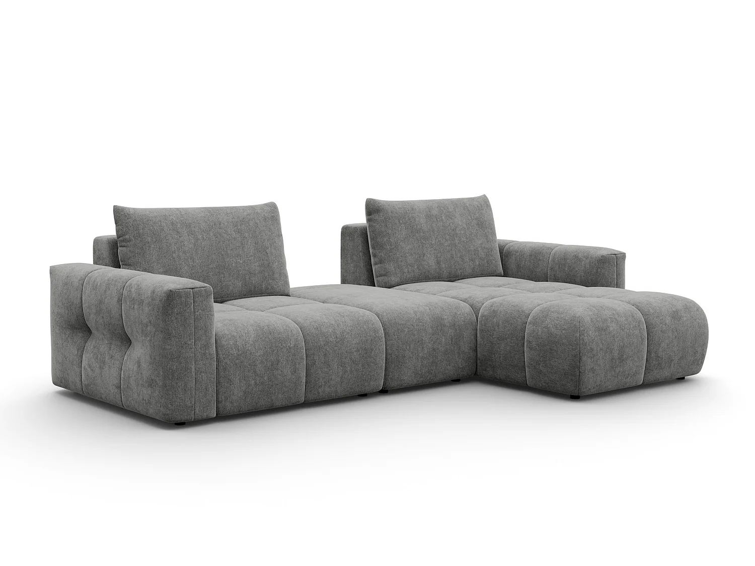 CANAPÉ D'ANGLE VERONA 4 places droit avec pouf, tissu gris