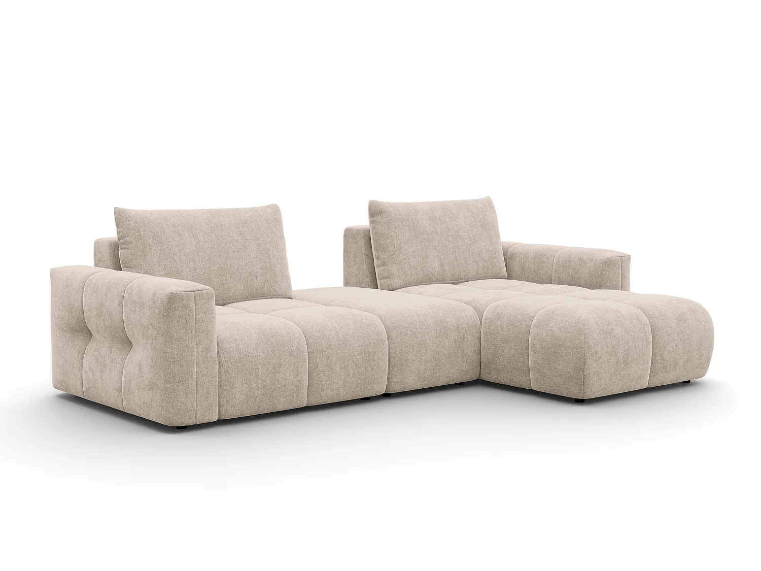 CANAPÉ D'ANGLE VERONA 4 places droit avec pouf, tissu beige