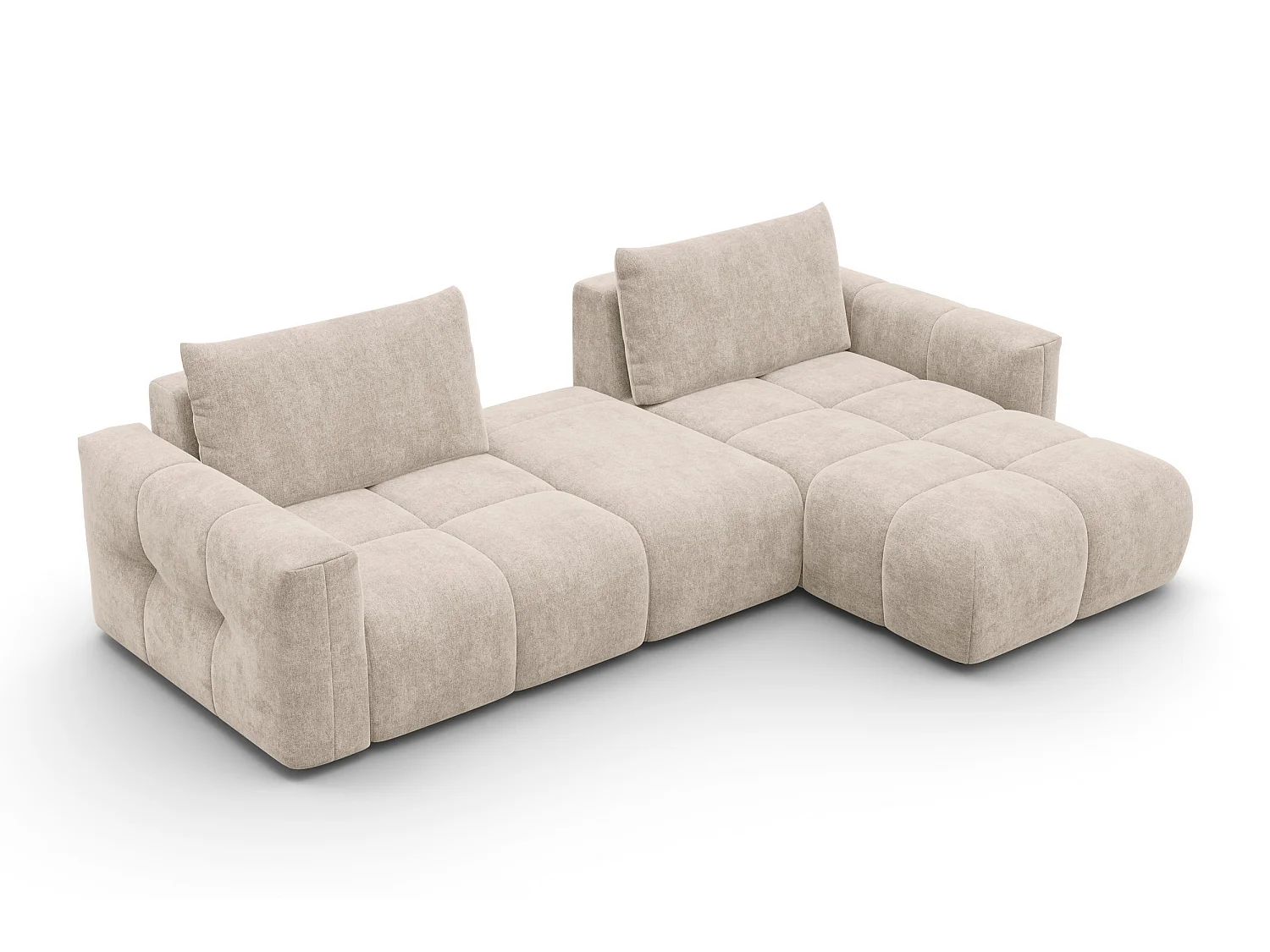 CANAPÉ D'ANGLE VERONA 4 places droit avec pouf, tissu beige