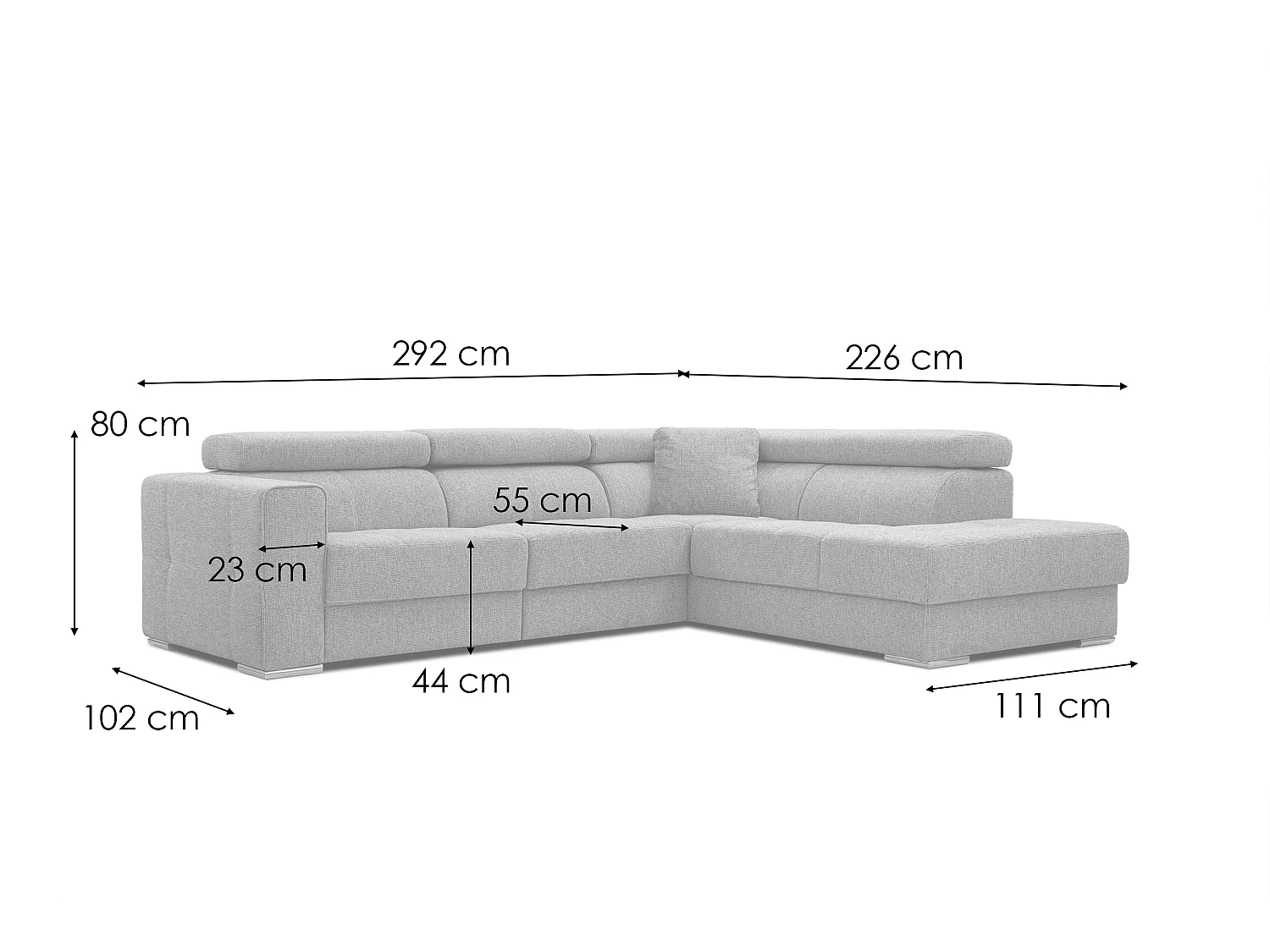 QUARTZ Ecksofa 5-Sitzer rechts, dunkelgrau