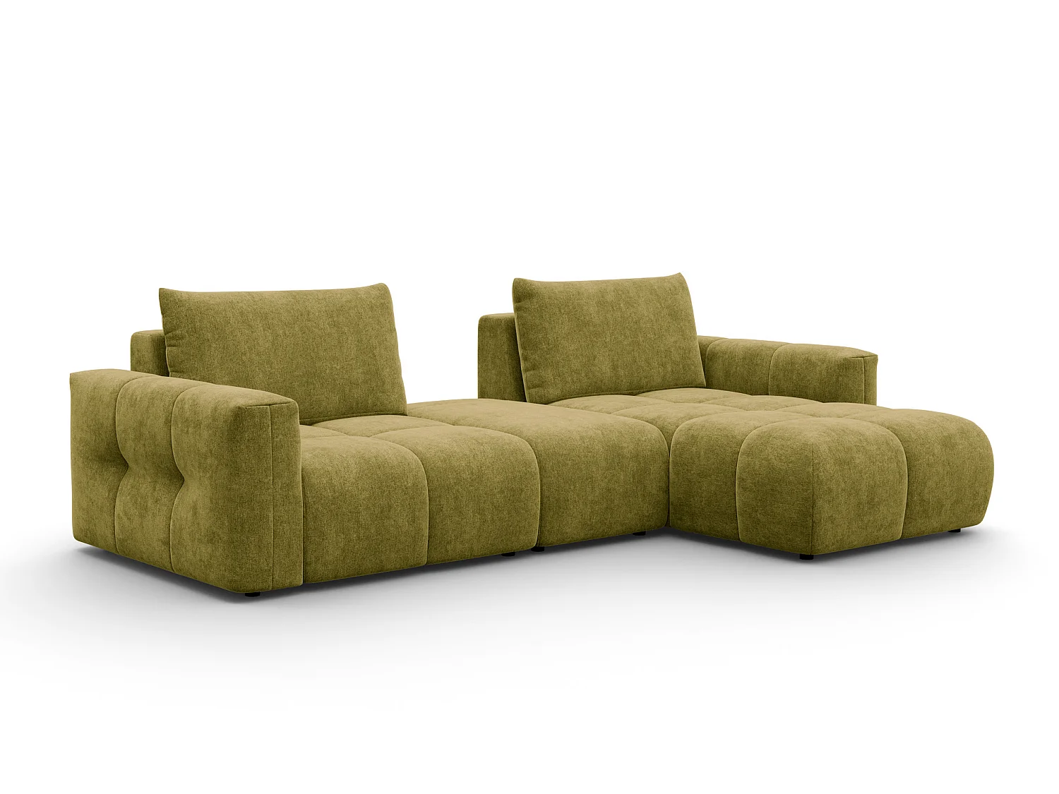 CANAPÉ D'ANGLE VERONA 4 places droit avec pouf, tissu khaki