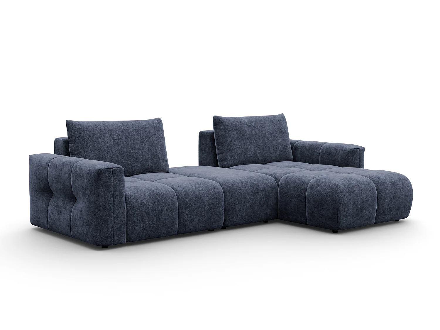 CANAPÉ D'ANGLE VERONA 4 places droit avec pouf, tissu bleu marine