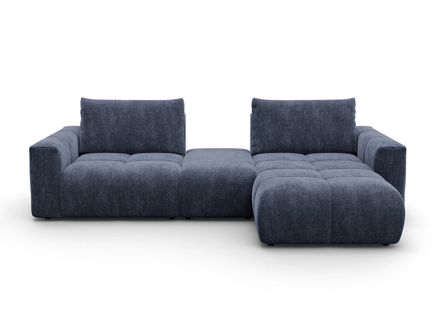 CANAPÉ D'ANGLE VERONA 4 places droit avec pouf, tissu bleu marine