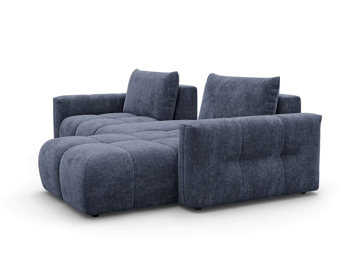 CANAPÉ D'ANGLE VERONA 4 places droit avec pouf, tissu bleu marine