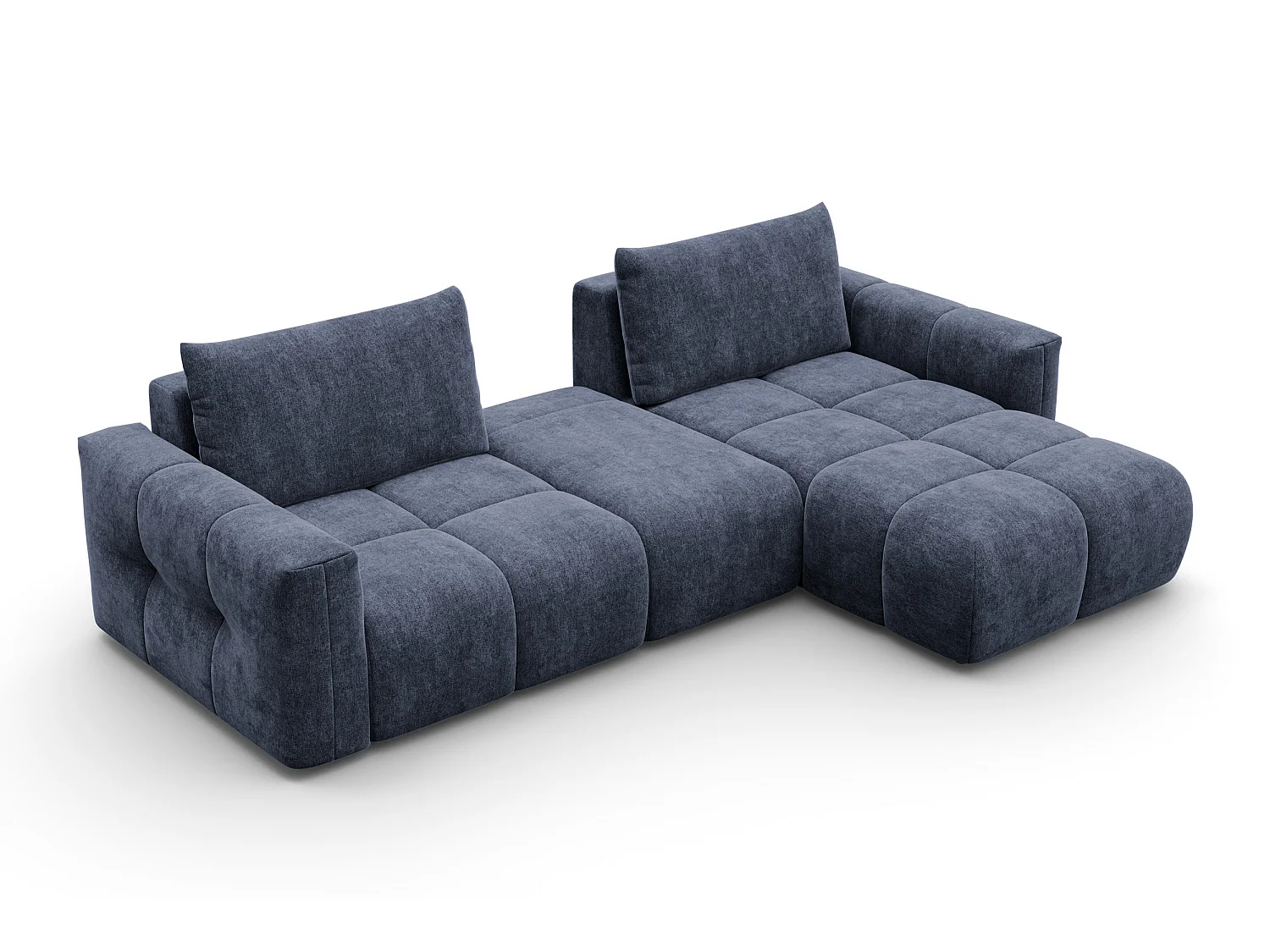 CANAPÉ D'ANGLE VERONA 4 places droit avec pouf, tissu bleu marine