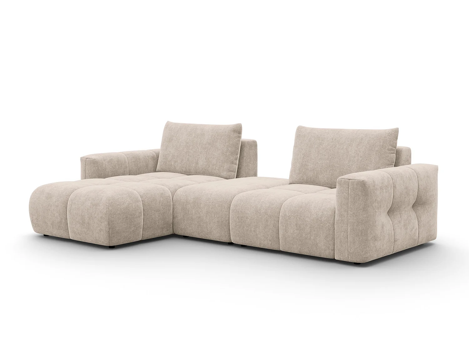 CANAPÉ D'ANGLE VERONA 4 places gauche avec pouf, tissu beige
