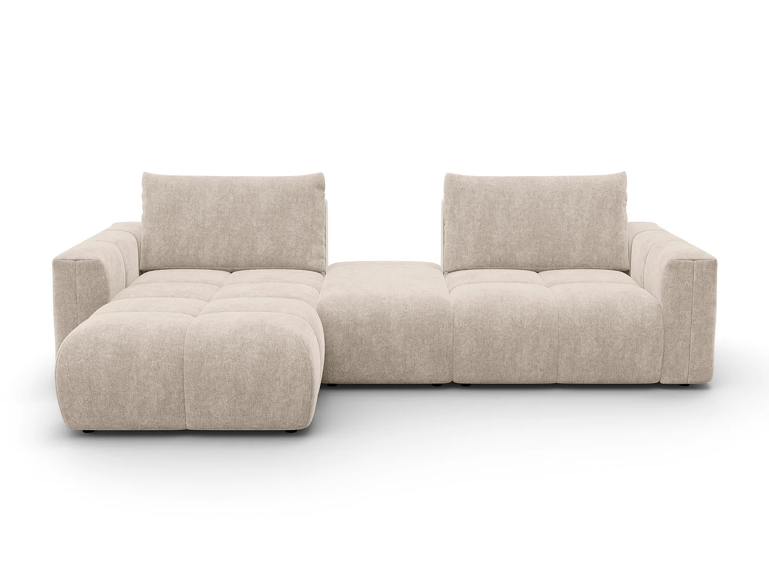 CANAPÉ D'ANGLE VERONA 4 places gauche avec pouf, tissu beige