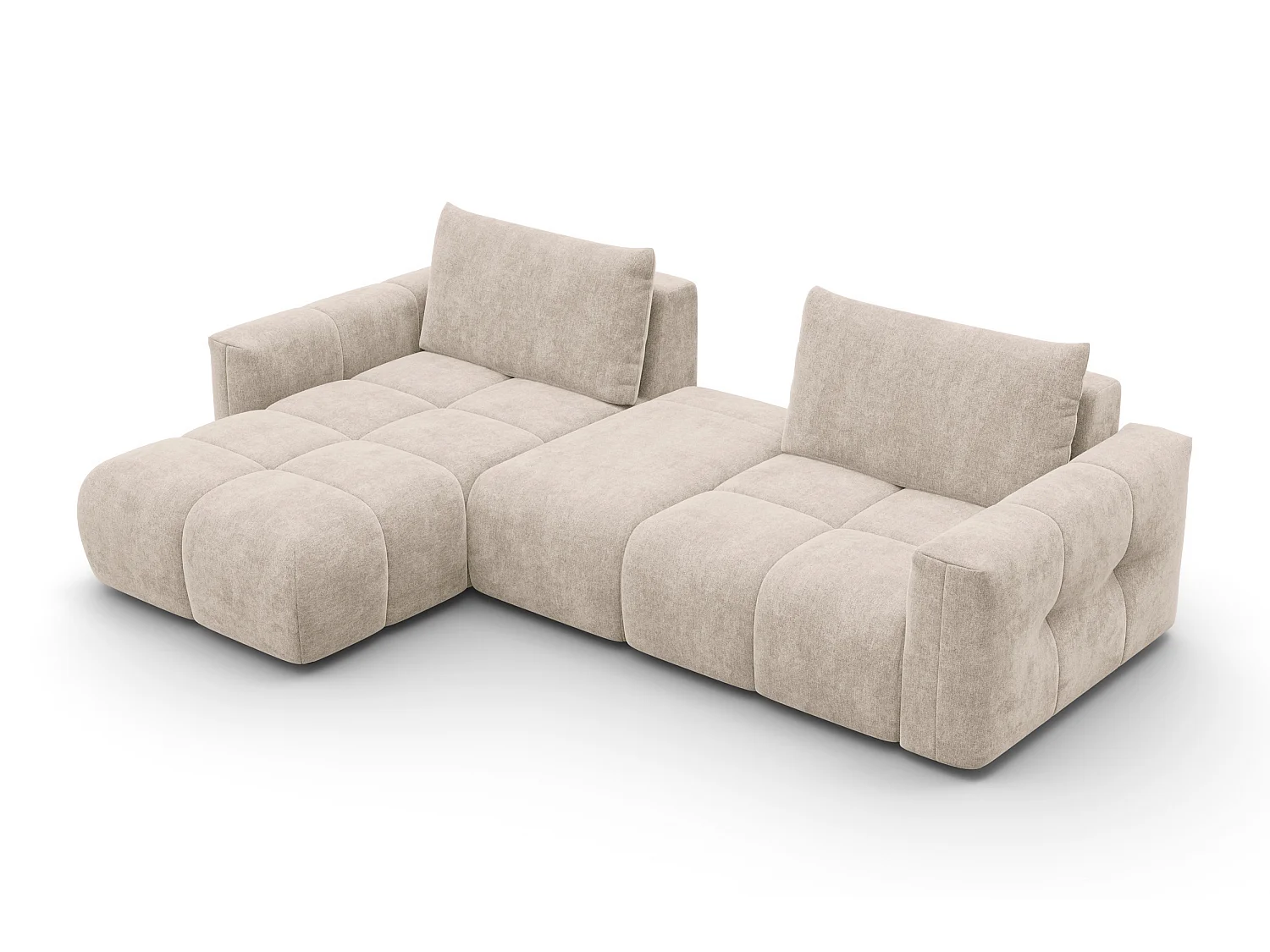 CANAPÉ D'ANGLE VERONA 4 places gauche avec pouf, tissu beige
