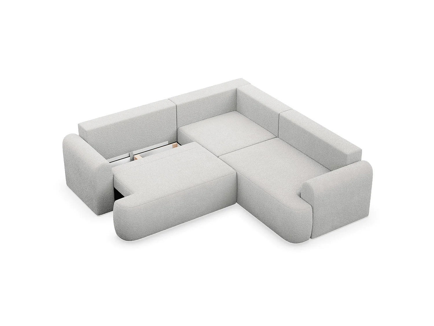 Canapé d'angle convertible en L - en peluche gris-brun - avec coffre - KAVEO universel avec angle