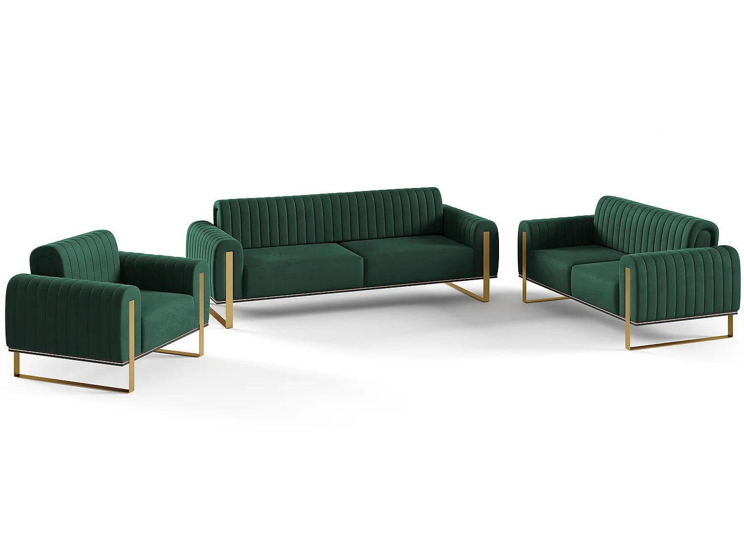 Canapé - 164 cm - velours Vert pieds dorés - Parissa