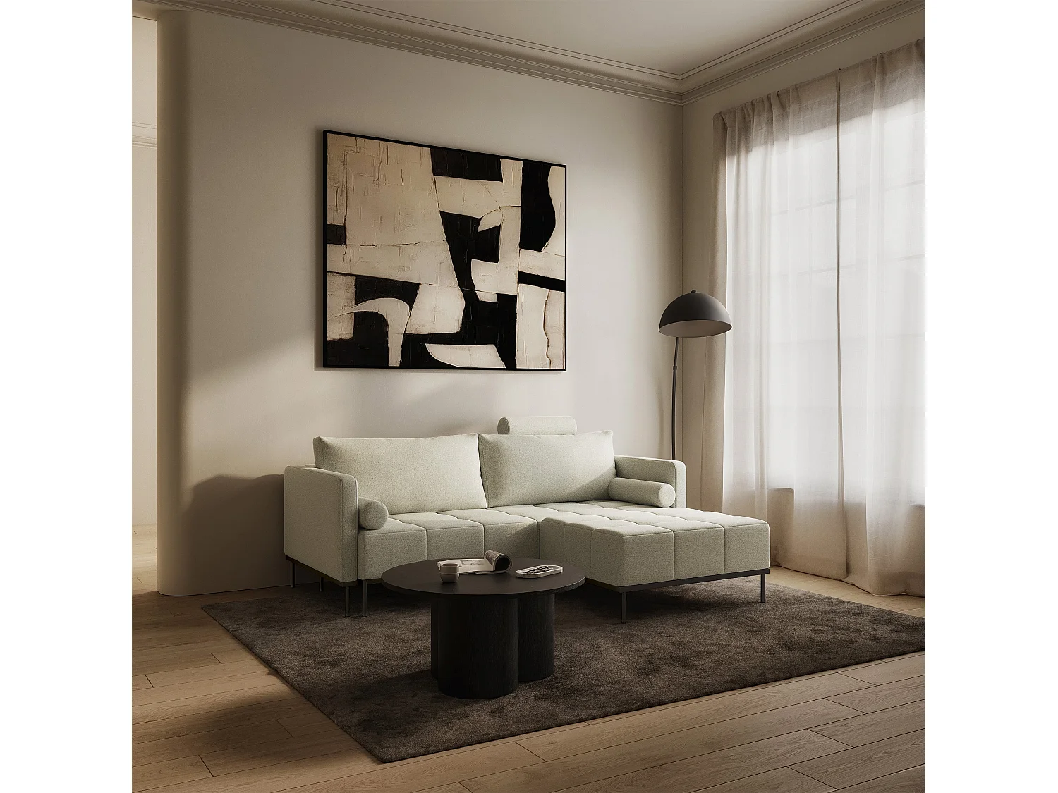 Schlafsofa mit Schlaffunktion, 3-Sitzer, Strickstoff Hellbeige, 224 cm - Skilia