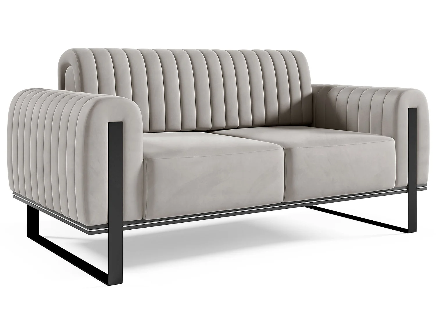 Canapé - 164 cm - velours Gris clair pieds noirs - Parissa