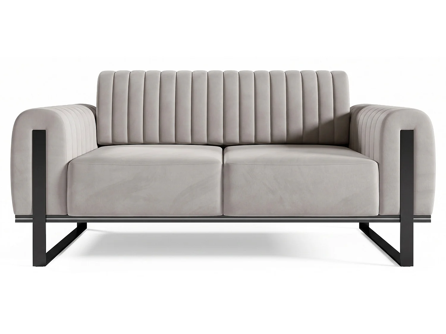 Canapé - 164 cm - velours Gris clair pieds noirs - Parissa