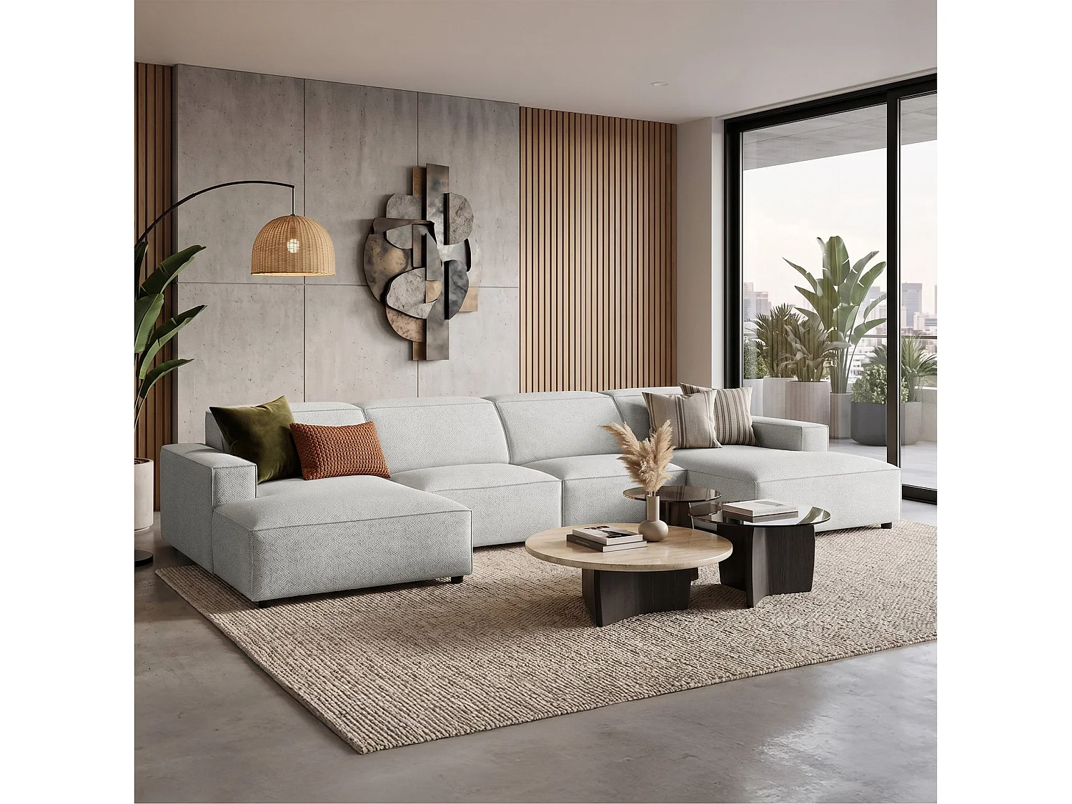 Hoekbank, chenille lichtgrijs, 368 cm – Sellmo