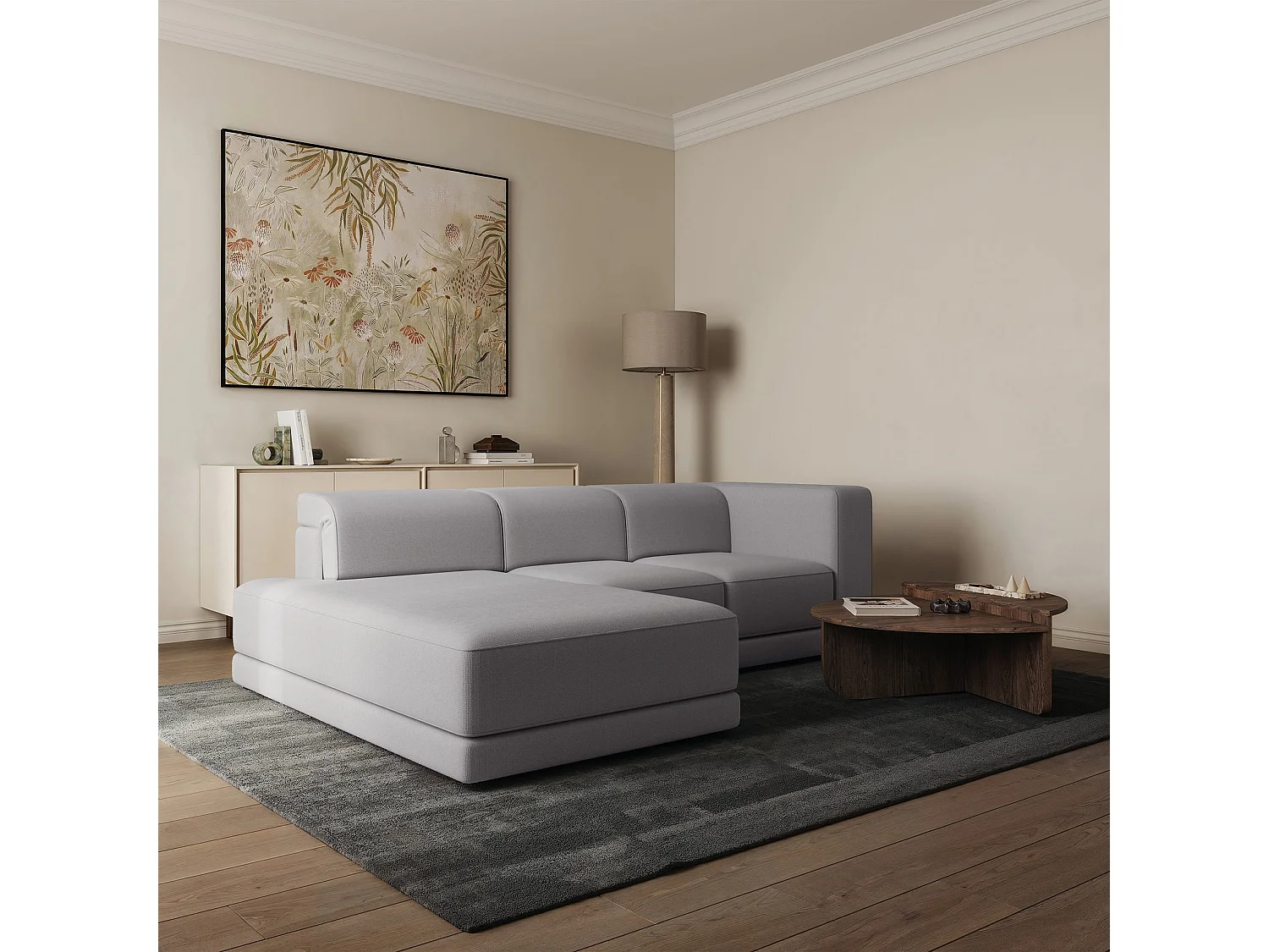 Canapé d'angle - 278 cm - Chenille Gris - Novals