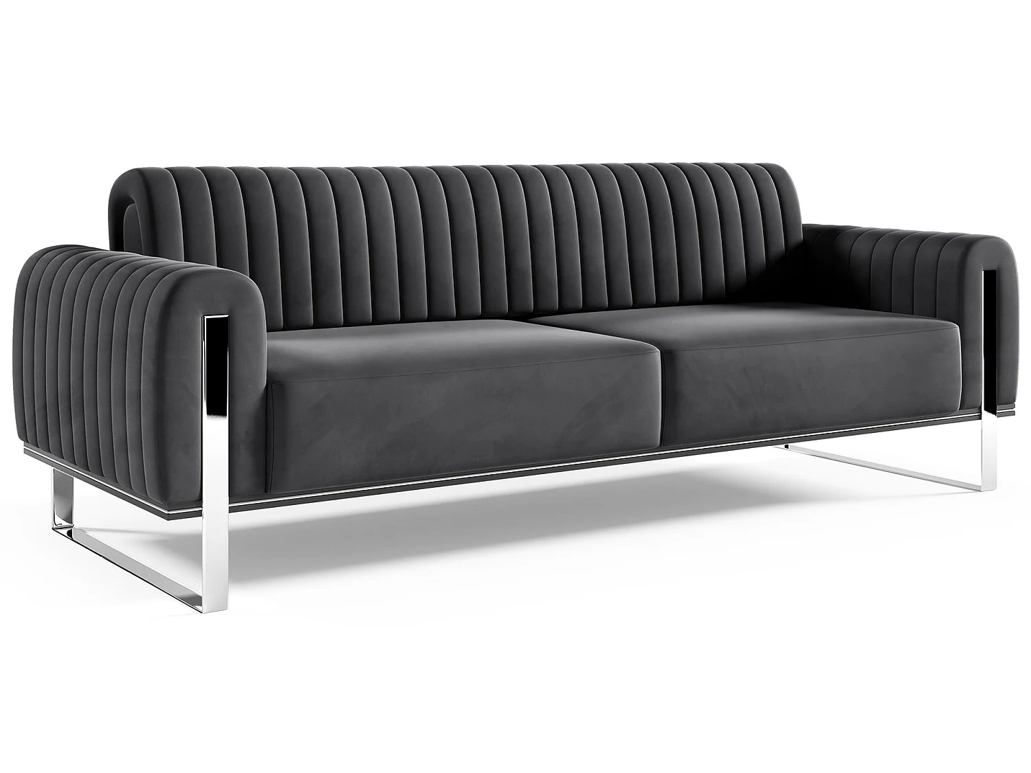 Sofa, Samt Dunkelgrau verchromte Füße, 228 cm - Parissa