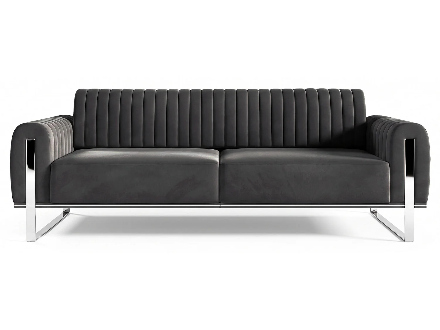 Sofa, Samt Dunkelgrau verchromte Füße, 228 cm - Parissa