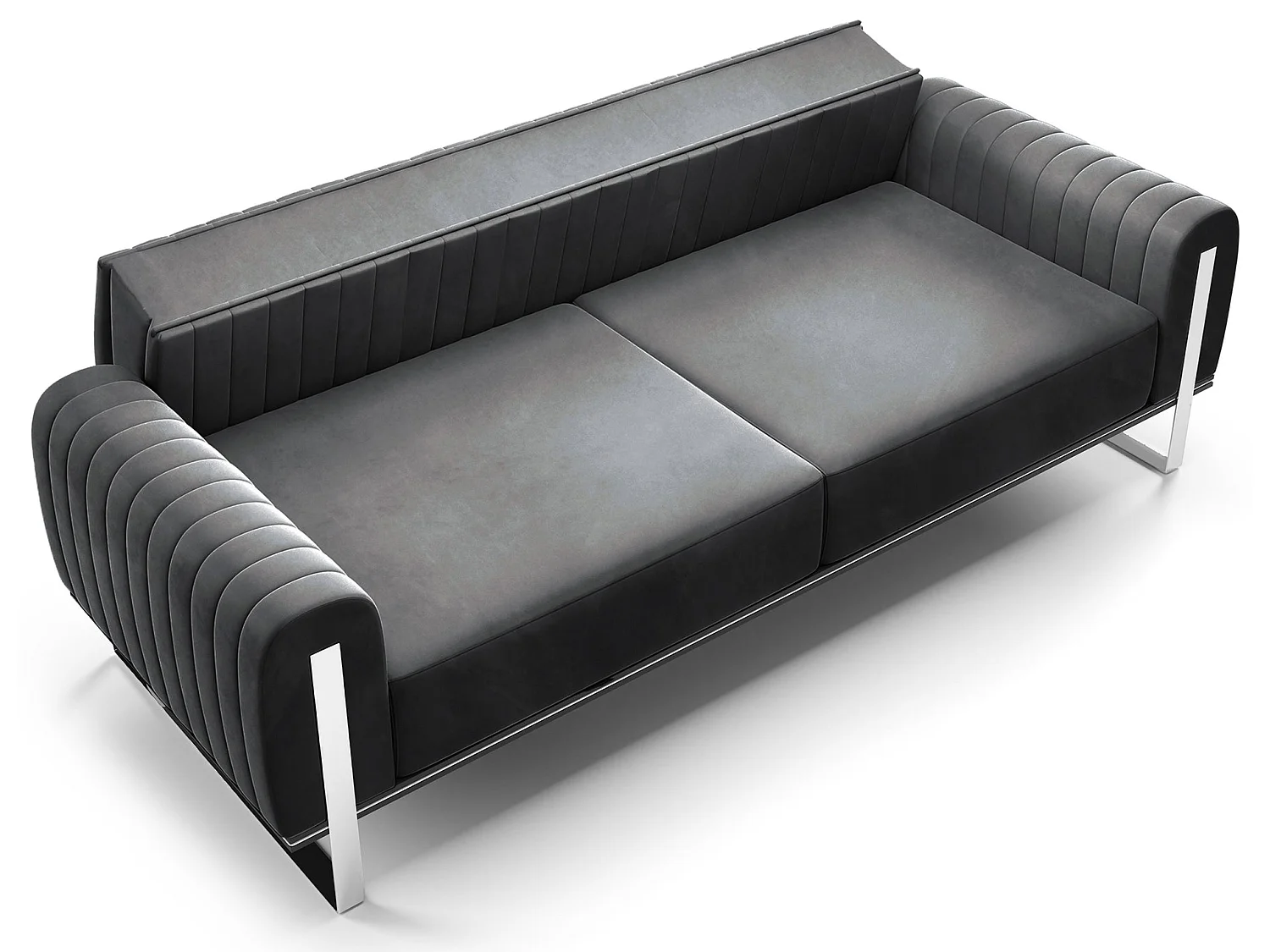 Sofa, Samt Dunkelgrau verchromte Füße, 228 cm - Parissa