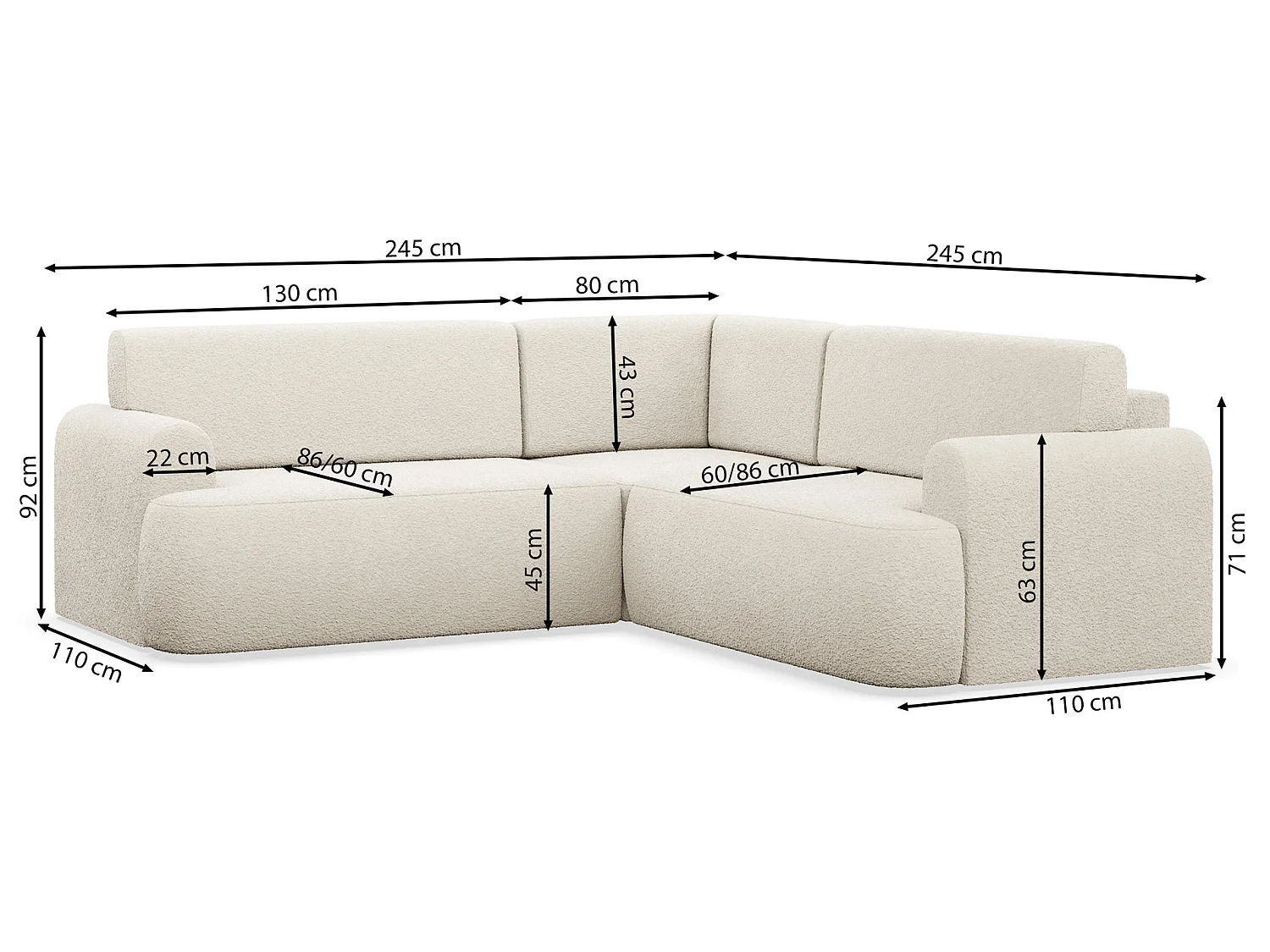 Canapé d'angle - 245 cm - chenille pêche - Kaveo universel avec angle