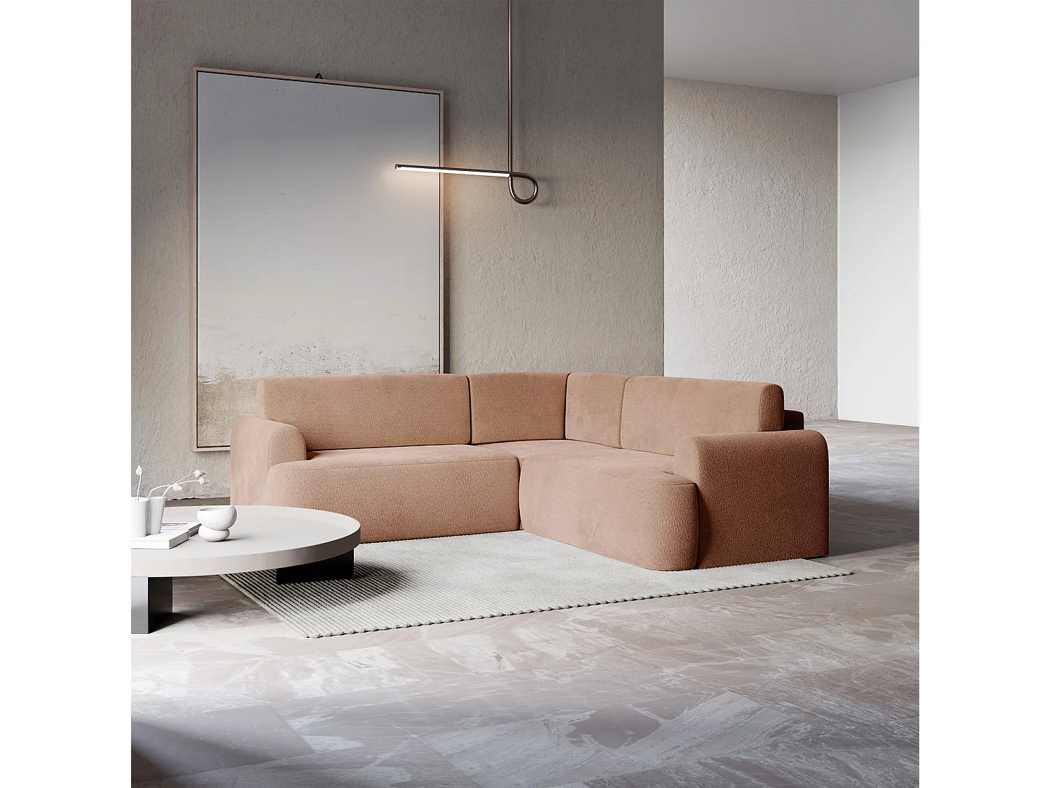 Canapé d'angle - 245 cm - chenille pêche - Kaveo universel avec angle