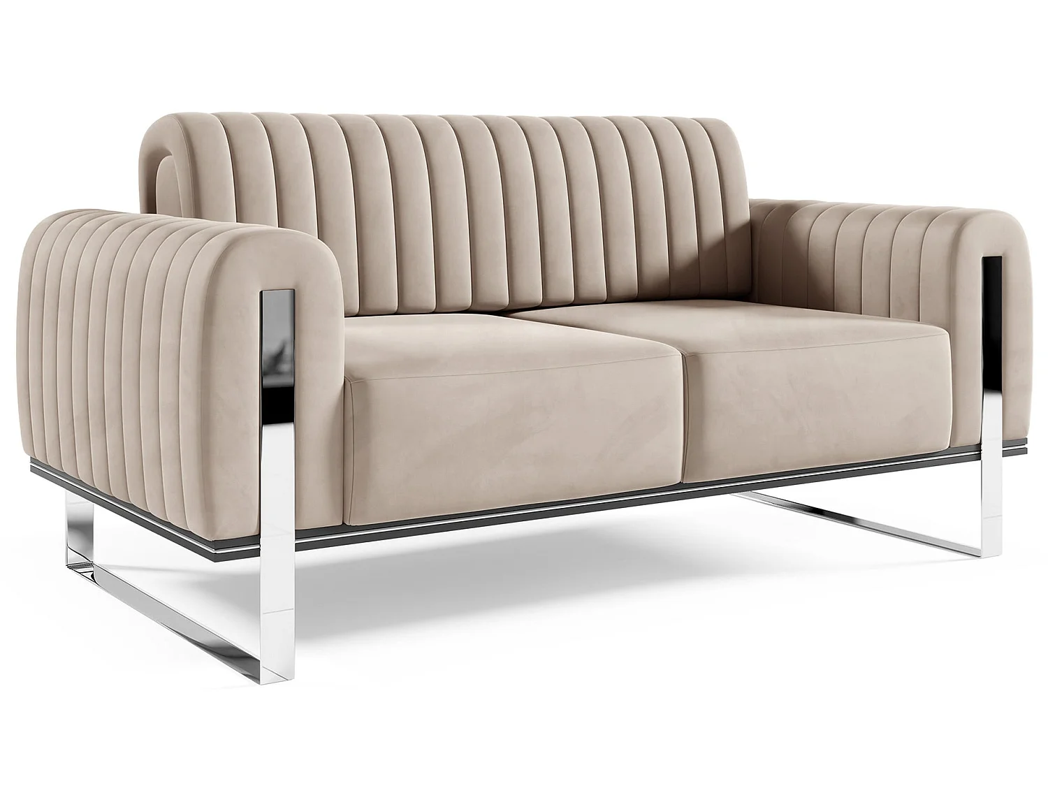 Sofa, Samt Hellbeige verchromte Füße, 164 cm - Parissa