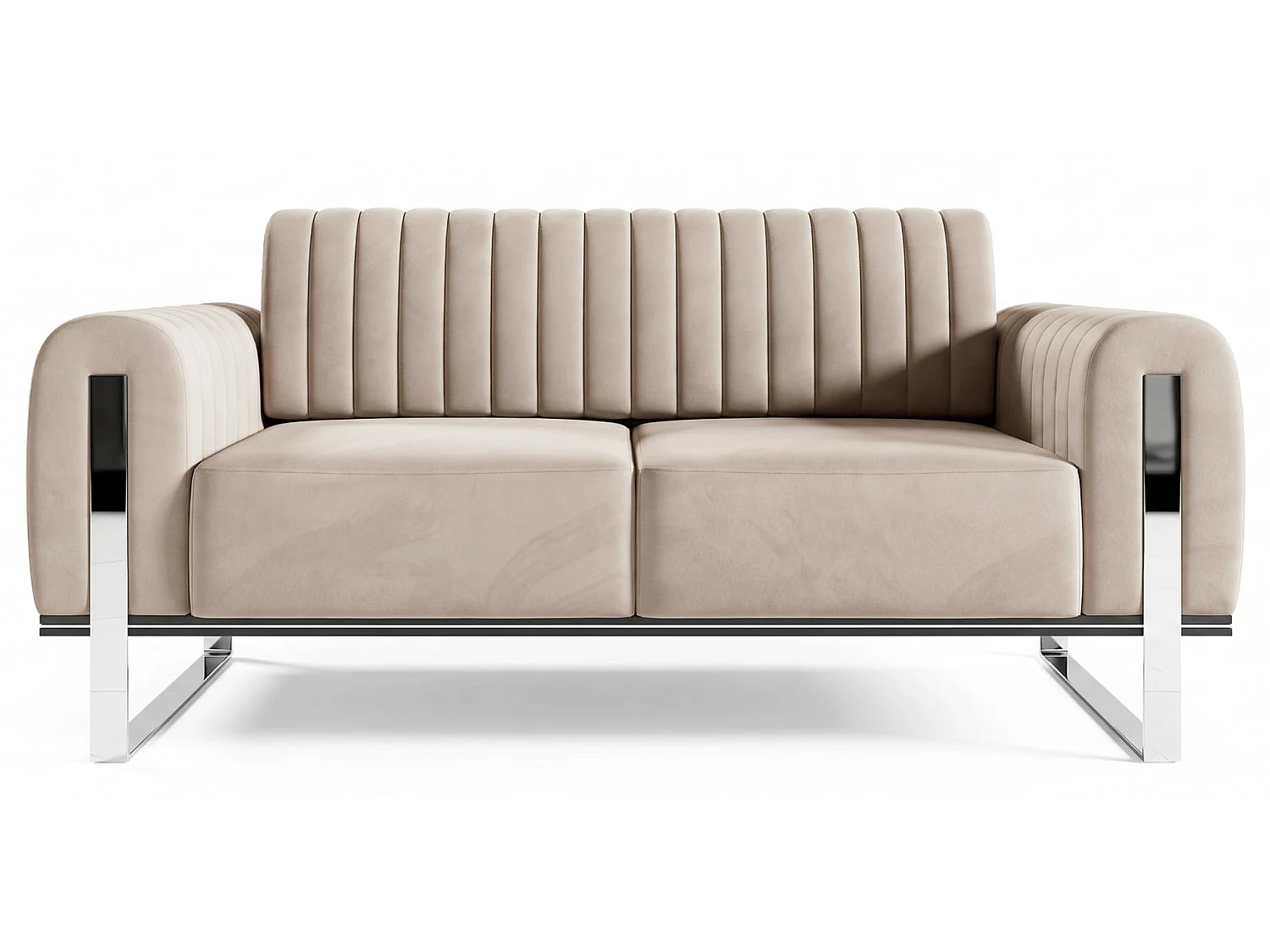 Sofa, Samt Hellbeige verchromte Füße, 164 cm - Parissa