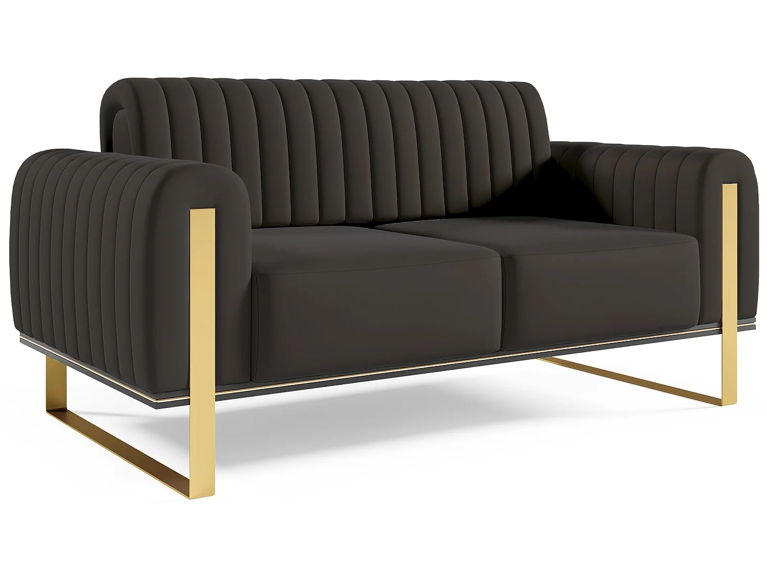 Canapé - 164 cm - velours Noir pieds dorés - Parissa
