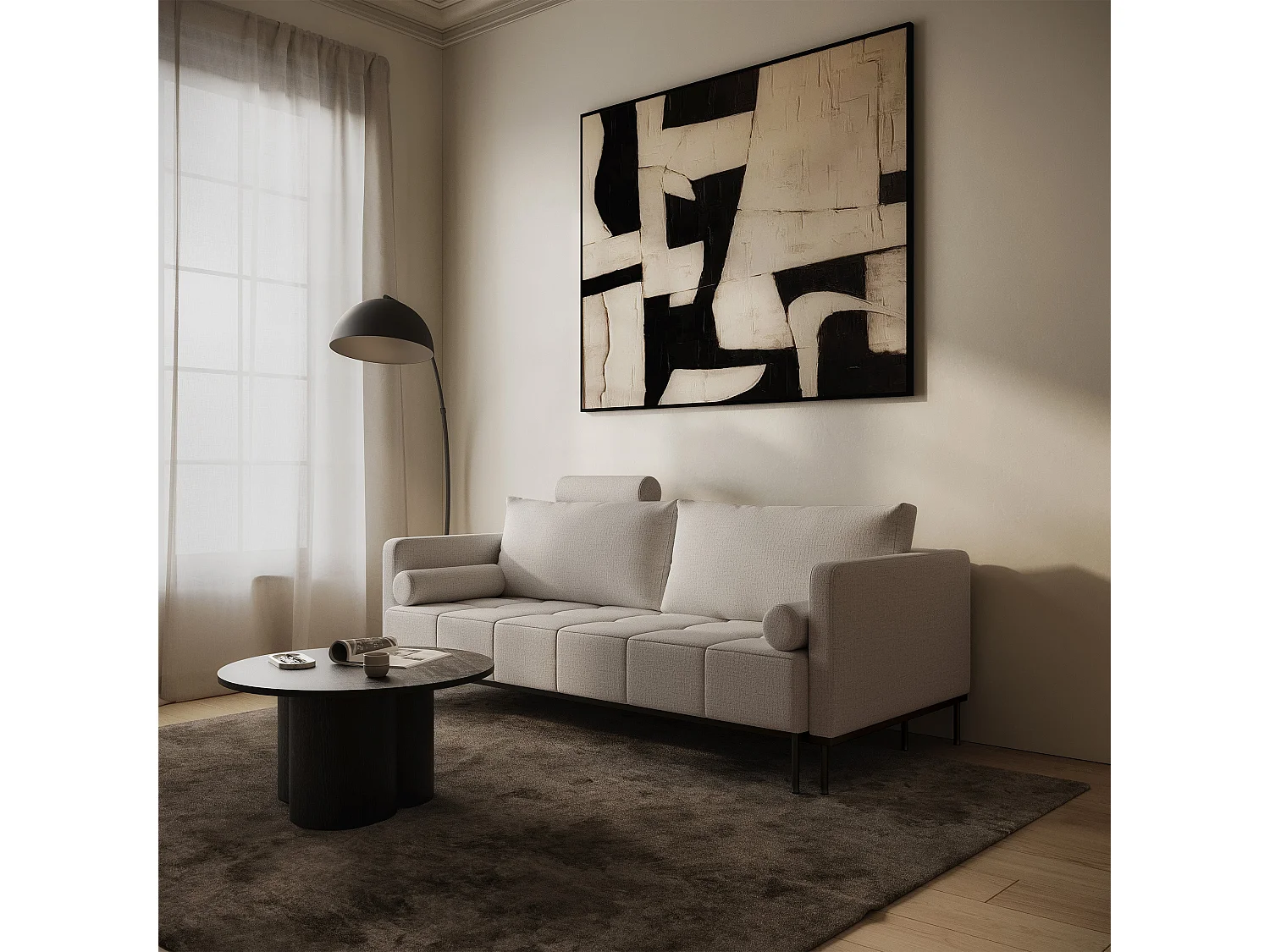 Canapé - 224 cm - Chenille Beige clair - Skilia