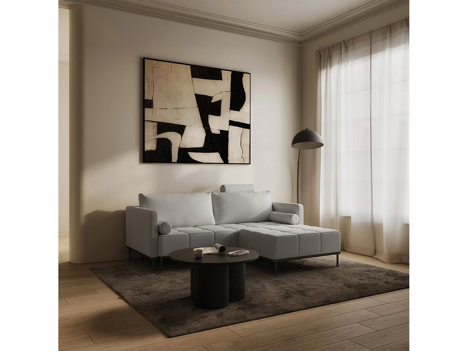 Canapé - 224 cm - Chenille Gris clair - Skilia