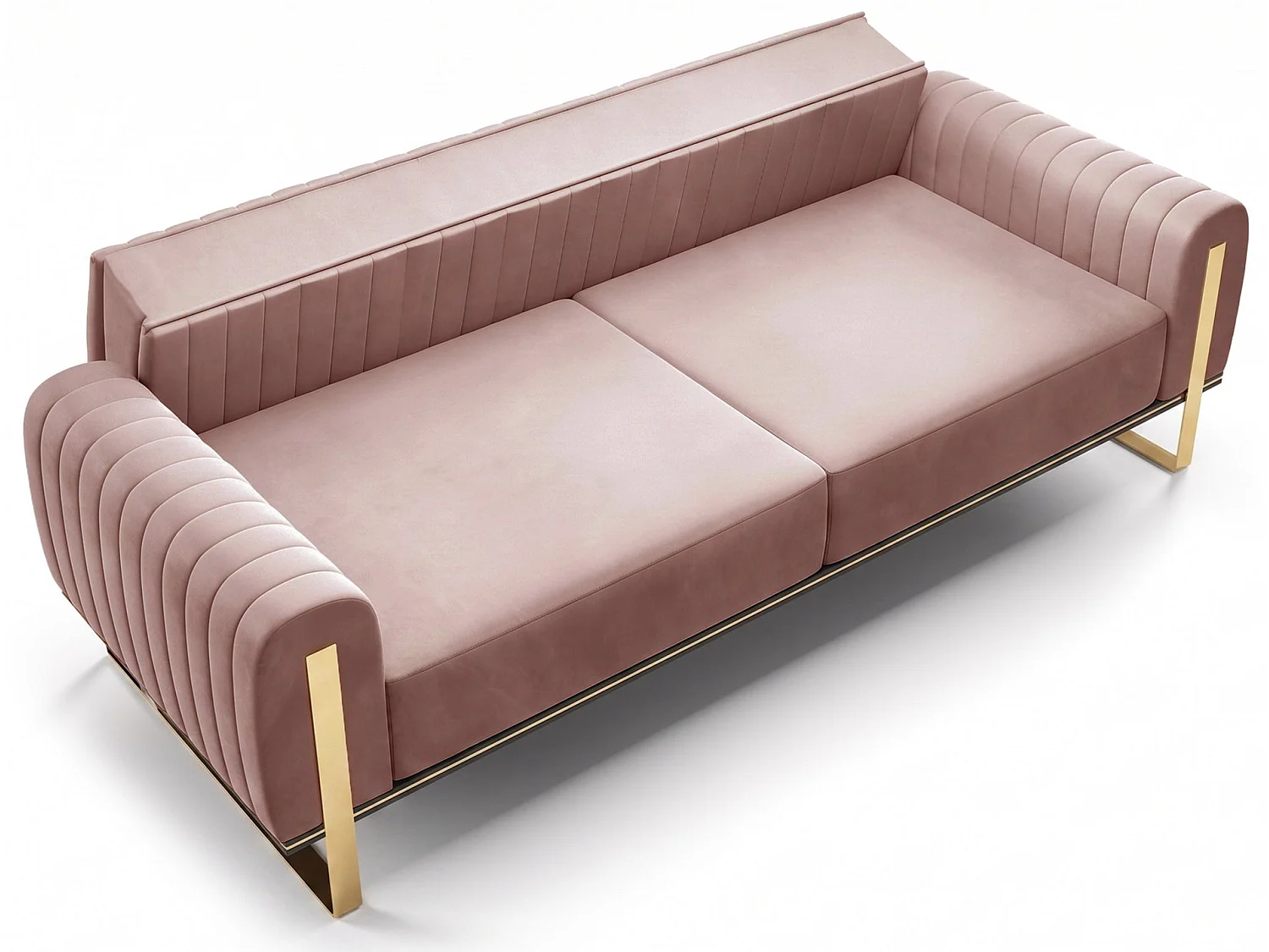 Slaapbank, velours roze gouden poten, 228 cm – Parissa
