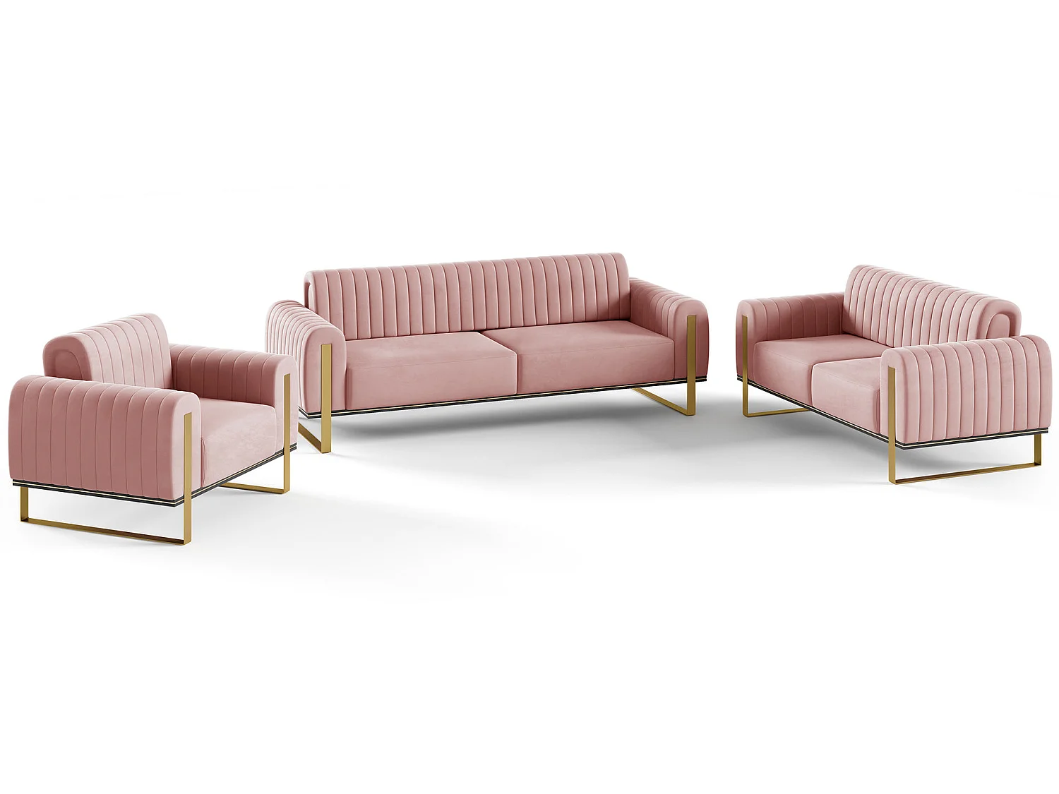 Slaapbank, velours roze gouden poten, 228 cm – Parissa