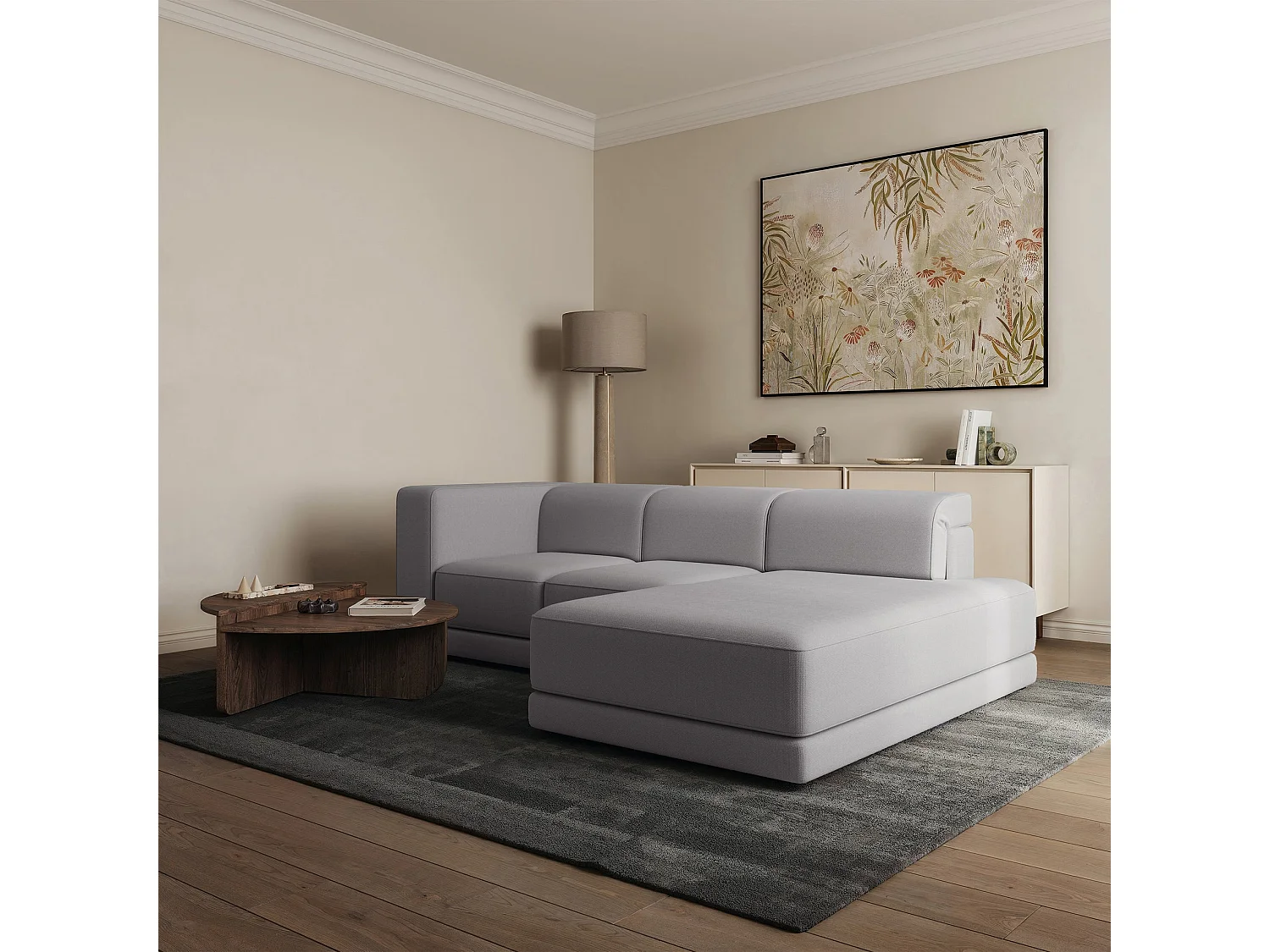 Canapé d'angle - 278 cm - Chenille Gris - Novals