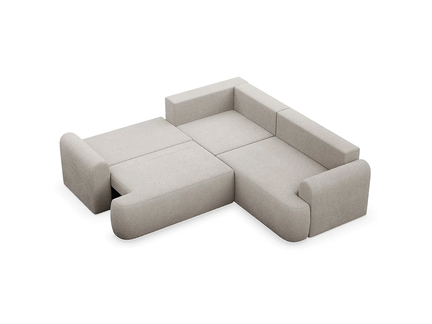 L-vormige hoekslaapbank Kaveo met opbergruimte, beige pluche universeel met hoek