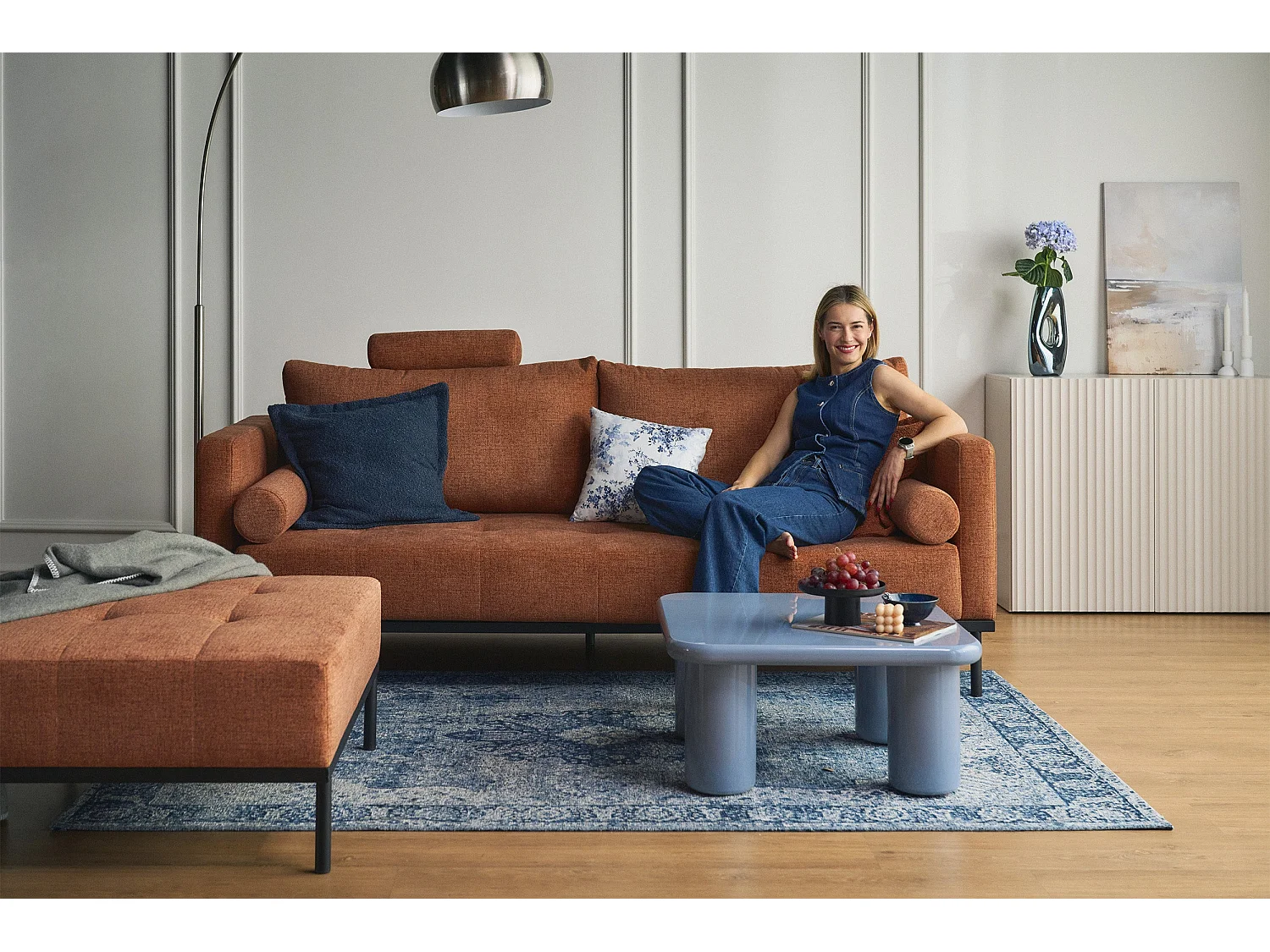 Canapé - 224 cm - Chenille Cuivre - Skilia