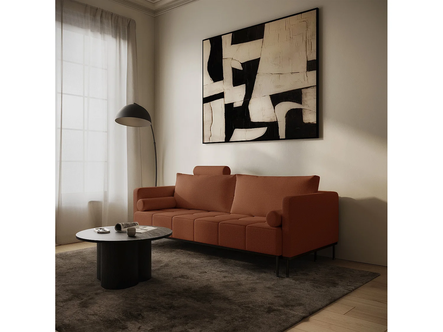 Canapé - 224 cm - Chenille Cuivre - Skilia