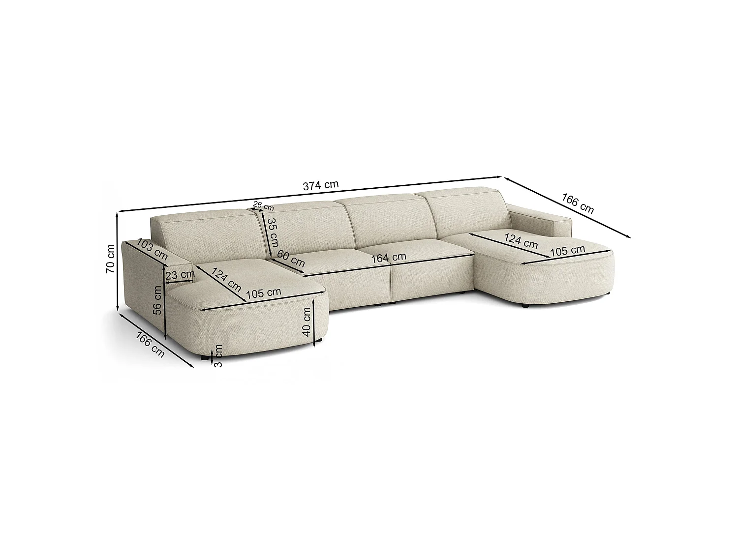 Canapé d'angle - 374 cm - Chenille Gris foncé - Sallmo
