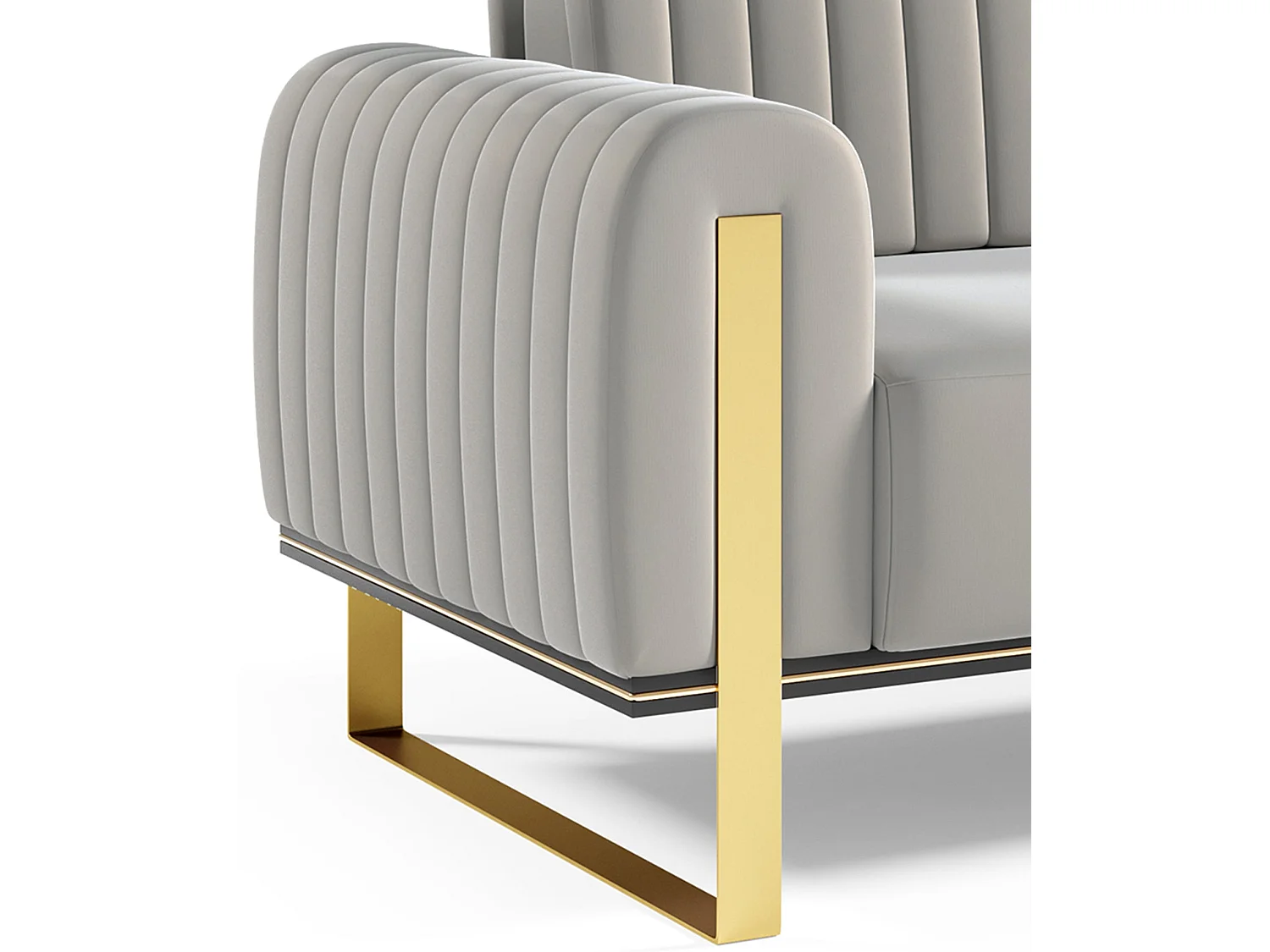 Slaapbank, velours lichtgrijs gouden poten, 228 cm – Parissa