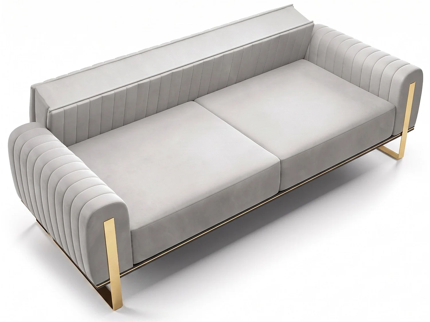 Slaapbank, velours lichtgrijs gouden poten, 228 cm – Parissa