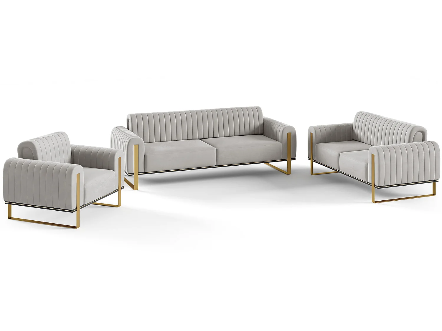 Slaapbank, velours lichtgrijs gouden poten, 228 cm – Parissa