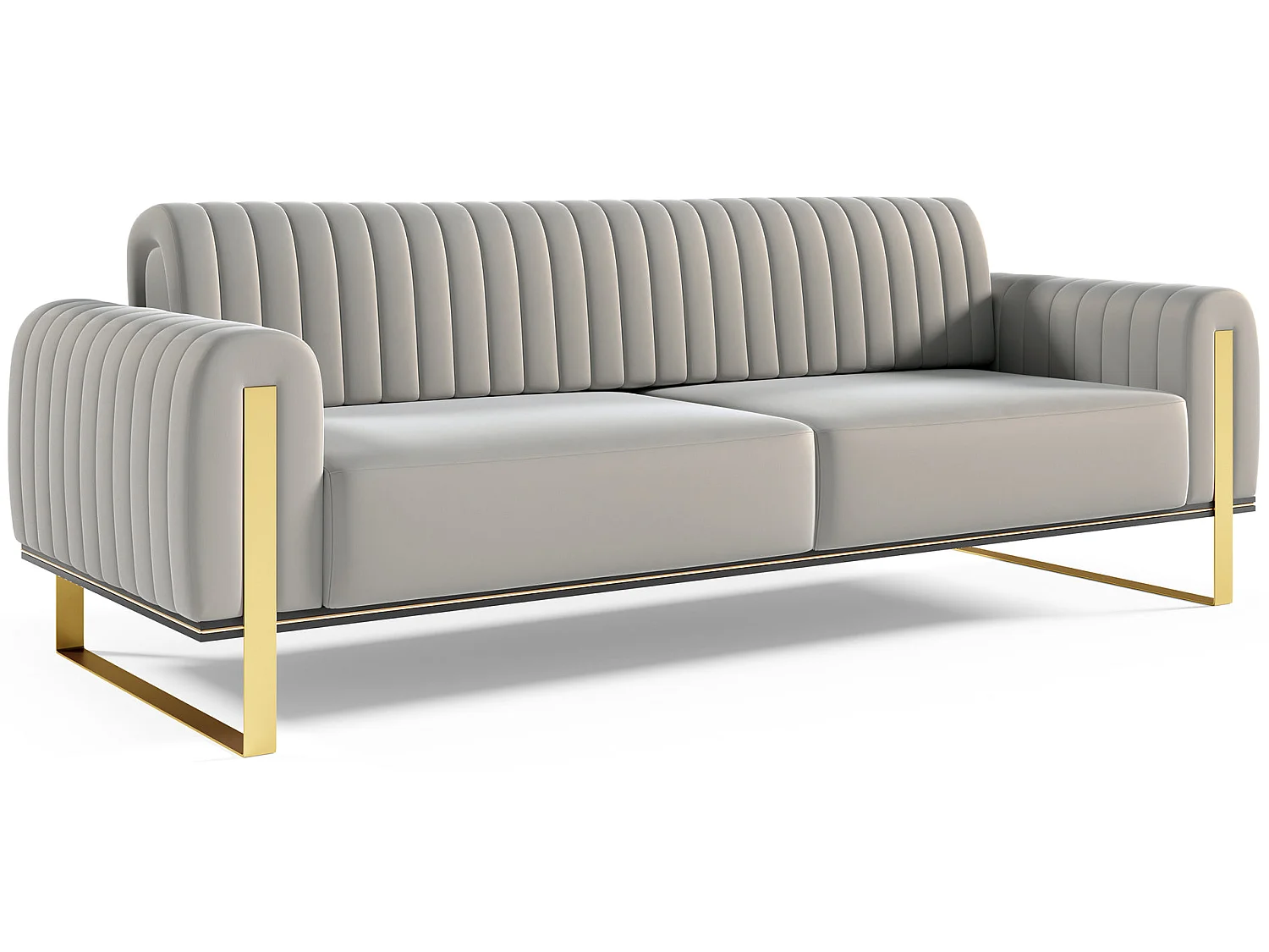 Slaapbank, velours lichtgrijs gouden poten, 228 cm – Parissa