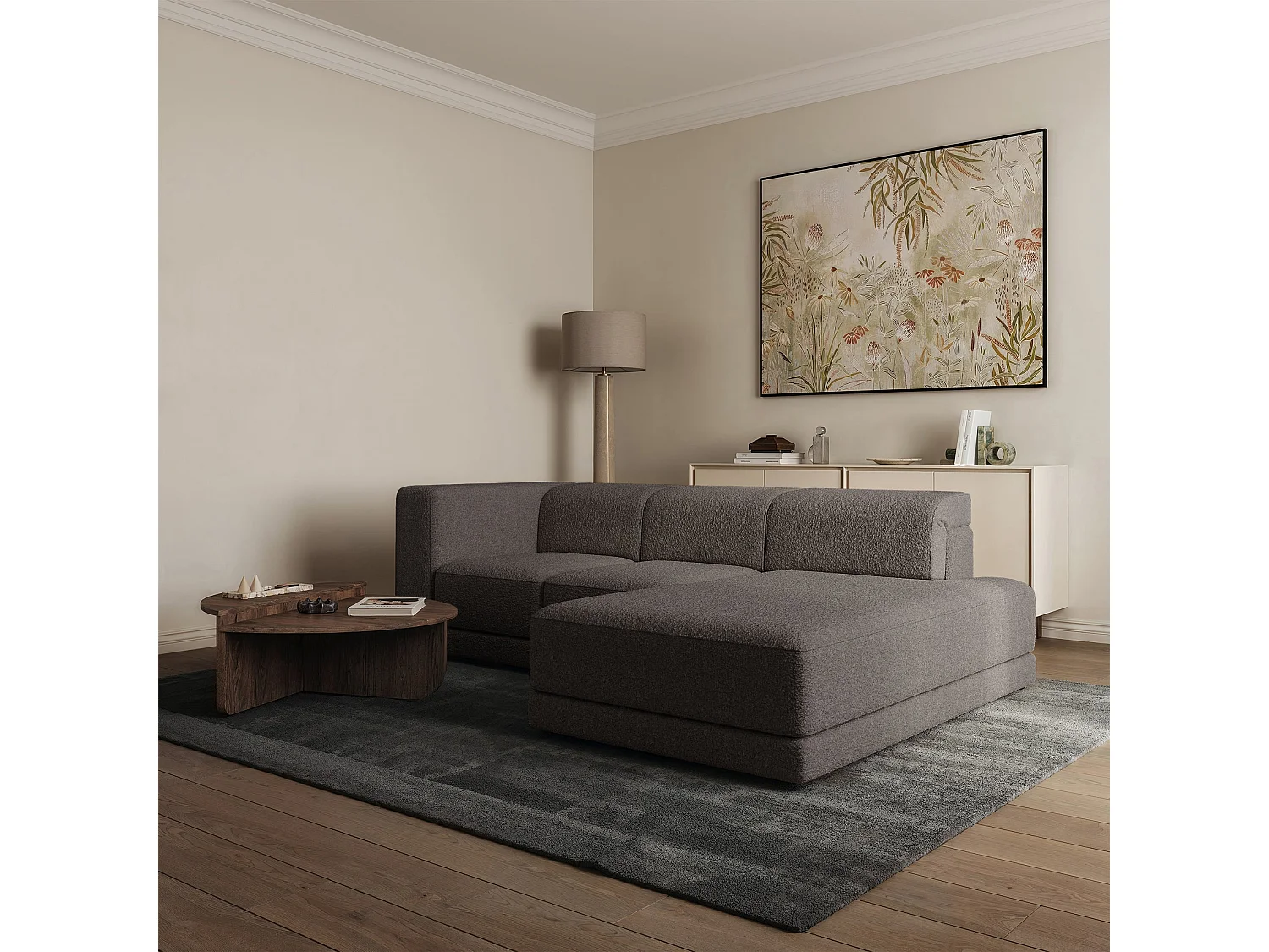 Canapé d'angle - 278 cm - Bouclé Marron - Novals