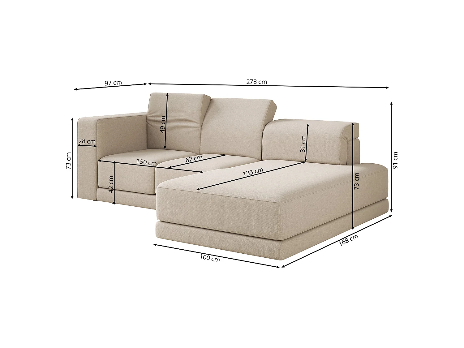 Canapé d'angle - 278 cm - Bouclé Marron - Novals