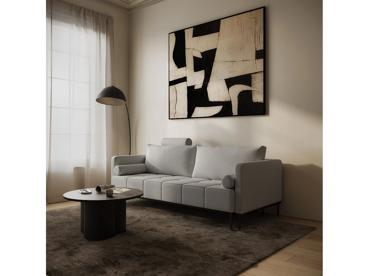 Canapé - 224 cm - Chenille Gris clair - Skilia