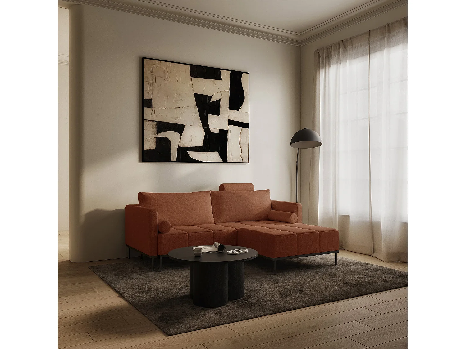 Canapé - 224 cm - Chenille Cuivre - Skilia