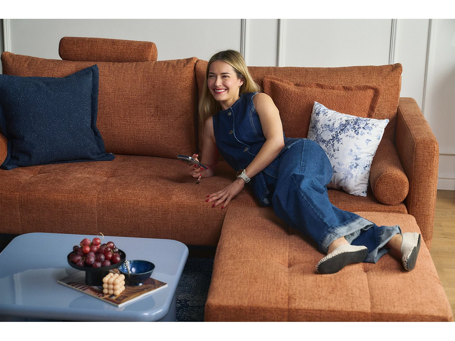 Canapé - 224 cm - Chenille Cuivre - Skilia