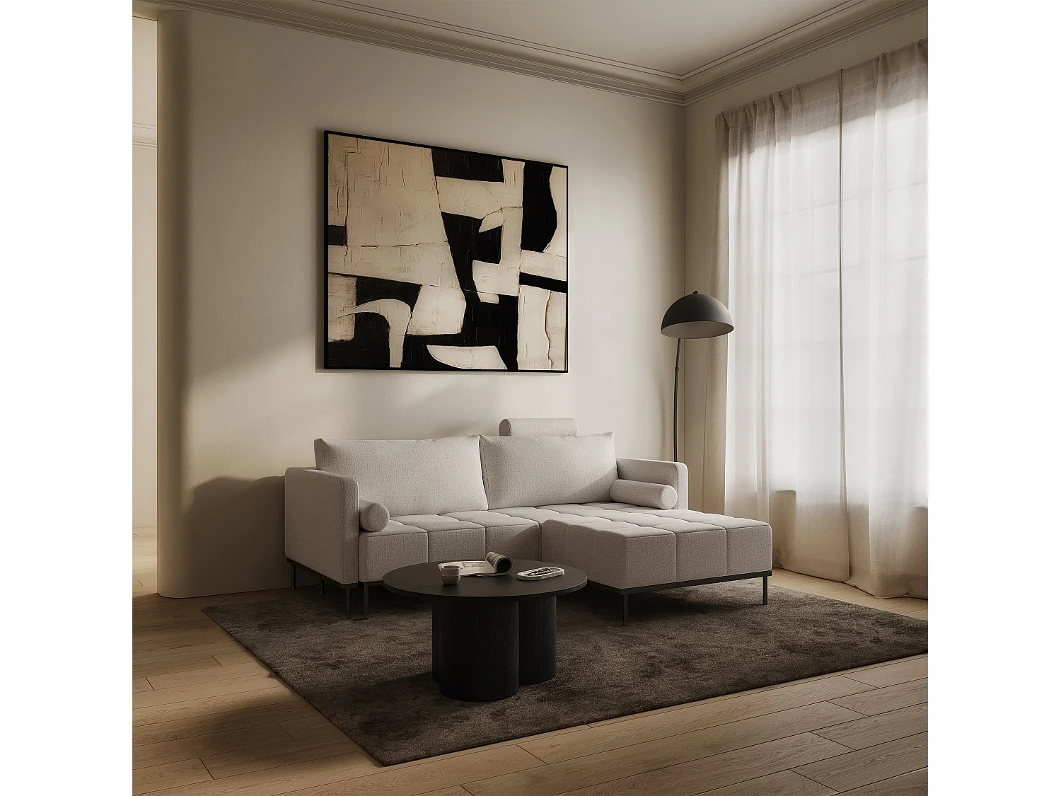 Canapé - 224 cm - Chenille Beige clair - Skilia