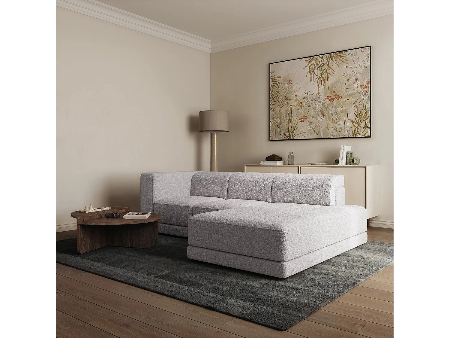 Canapé d'angle - 278 cm - Bouclé Gris clair - Novals