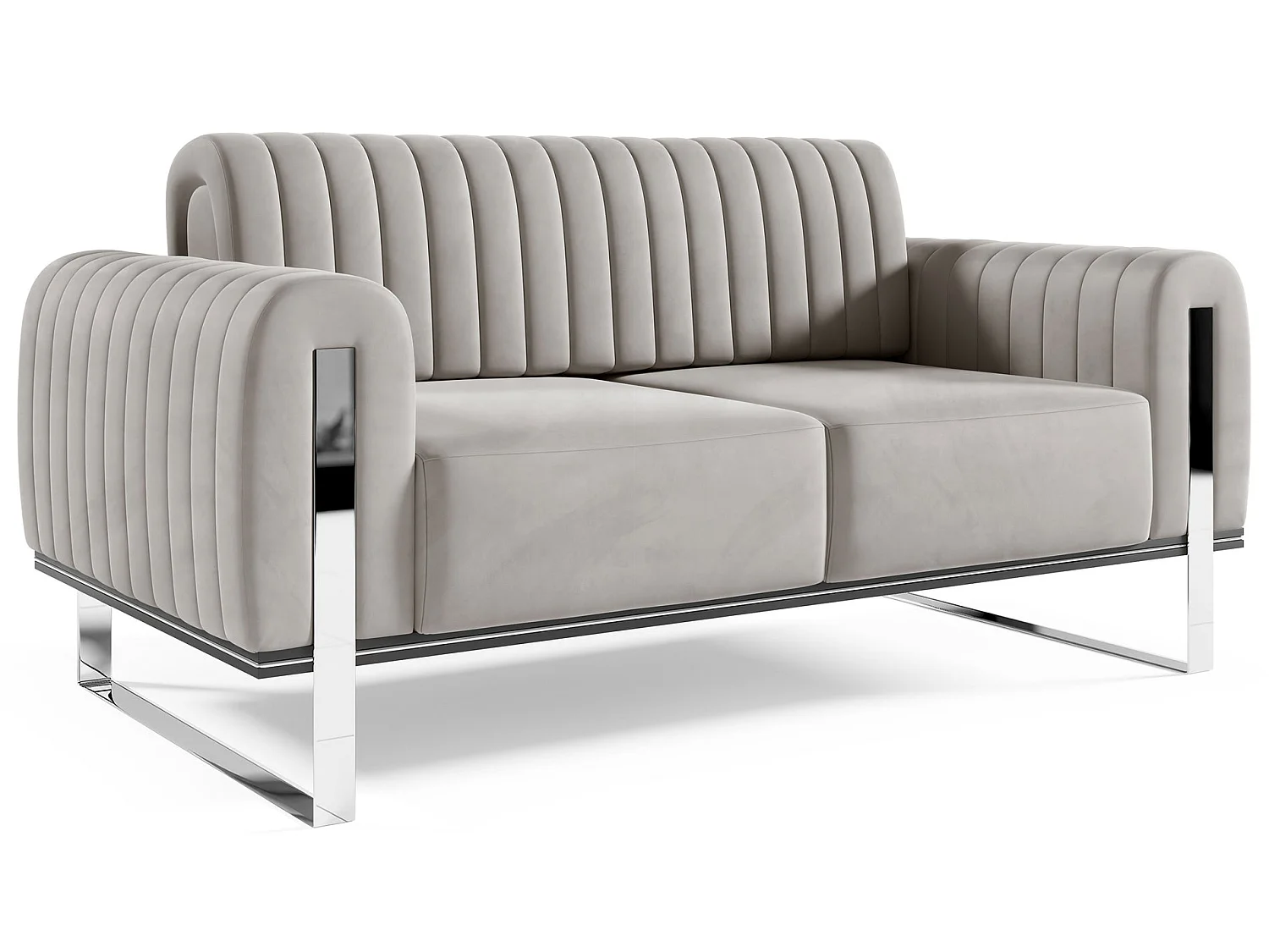 Sofa, Samt Hellgrau verchromte Füße, 164 cm - Parissa