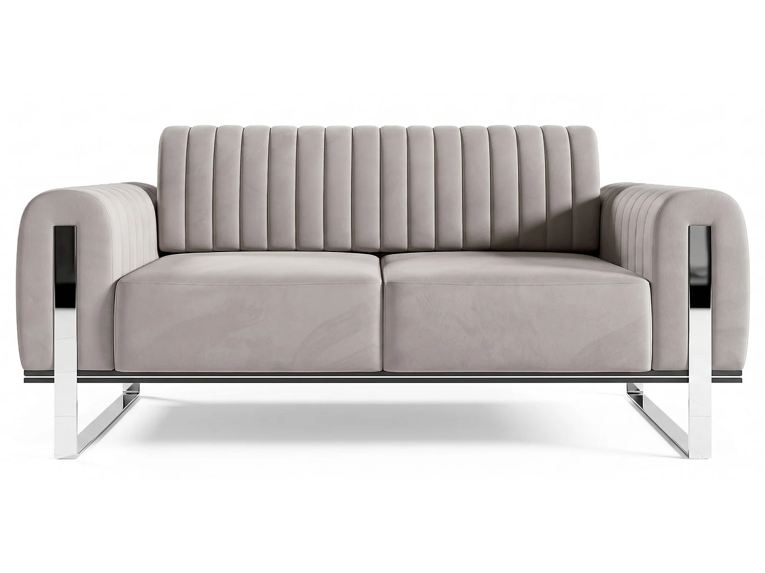 Sofa, Samt Hellgrau verchromte Füße, 164 cm - Parissa