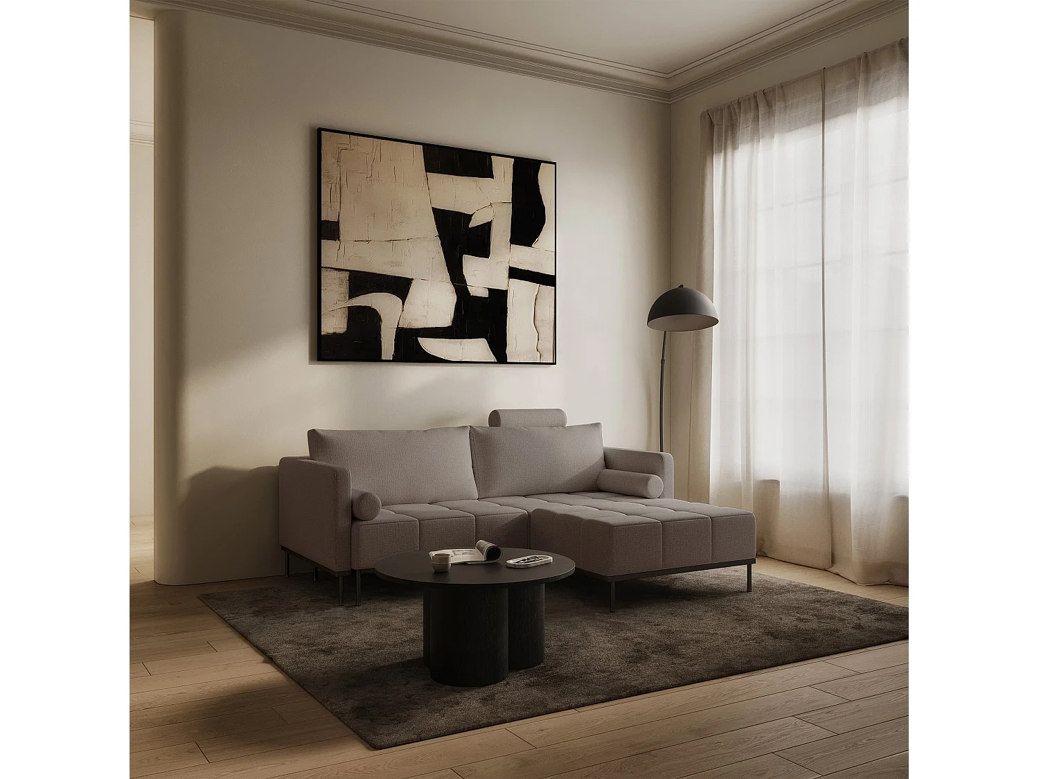 Canapé - 224 cm - Chenille Brun-gris - Skilia